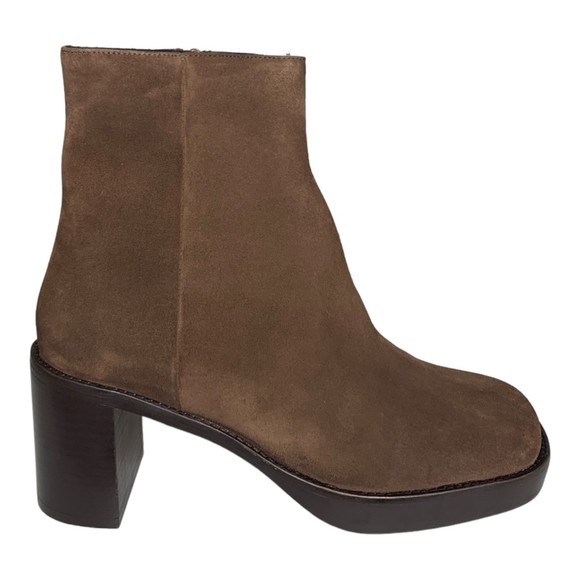 NIB By Far Women Ellen Suede Leather Ankle Boots Brown 39 Stacked Chunky Heel - Picture 8 of 15